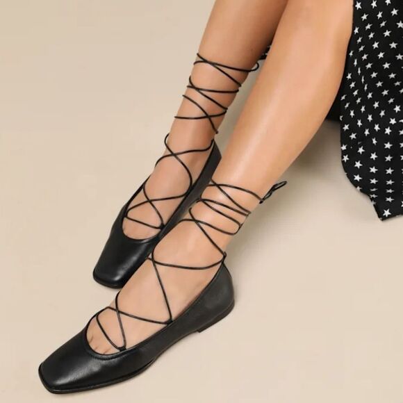 BRAND NEW DOLCE VITA RYDER  LEATHERC LACE UP BALLET FLATS - Picture 1 of 16